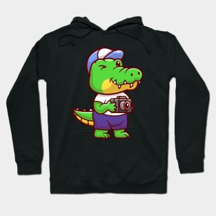 Cute Crocodile Photographer Holding Camera Cartoon Hoodie